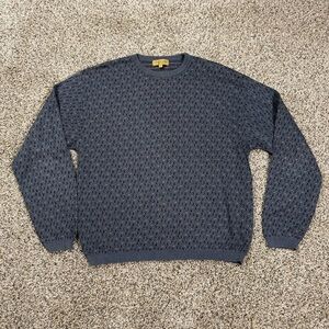 Vintage Tricots St Raphael Sweater Mens L Gray Geometric Pattern AOP USA Made